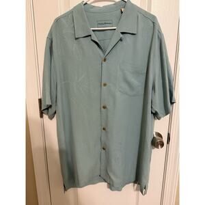 Tommy Bahama Hawaiian Shirt Mens Large 100% Silk Light Blue Floral Tropical